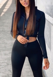 (Real Image)2022 Styles Women Sexy INS Styles Black Front Zipper Yoga Tracksuit Suit