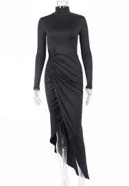 (Real Image)2022 Styles Women Sexy INS Styles Long Sleeve Irregular Maxi Dress