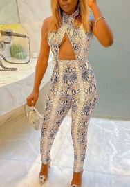 (Real Image)2022 Styles Women Sexy INS Styles Print Snake Halter Backless Jumpsuit