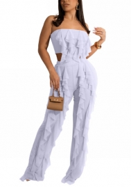 (Real Image)2022 Styles Women Fashion INS Styles Mesh Ruffle Solid Color Two Piece Suit