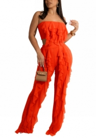 (Real Image)2022 Styles Women Fashion INS Styles Mesh Ruffle Solid Color Two Piece Suit