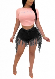 (Only Short Pants)2022 Styles Women Fashion INS Styles Jeans Tassel Short Pants