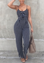 2022 Styles Women Fashion INS Styles Front Tie Striped Jumpsuit