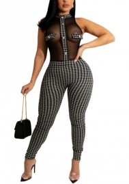 (Real Image)2022 Styles Women Fashion INS Styles Mesh Front Button Jumpsuit