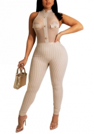 2022 Styles Women Fashion INS Styles Mesh Front Button Jumpsuit