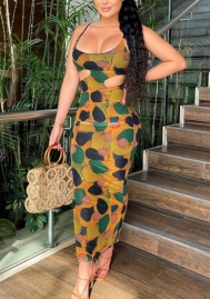 (Real Image)2022 Styles Women Fashion INS Styles Cut Out Strap Contrast Color Maxi Dress