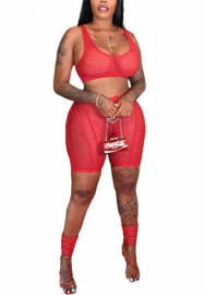(Real Image)2022 Styles Women Fashion INS Styles Solid Color Mesh Short Two Piece Suit