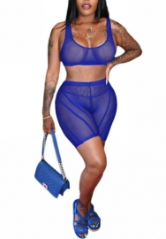 (Real Image)2022 Styles Women Fashion INS Styles Solid Color Mesh Short Two Piece Suit