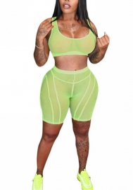 (Real Image)2022 Styles Women Fashion INS Styles Solid Color Mesh Short Two Piece Suit