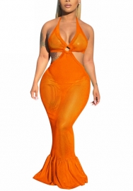 2022 Styles Women Fashion INS Styles Solid Color Mesh Maxi Dress