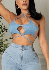 (Only Tops)(Real Image)2022 Styles Women Fashion INS Styles Jeans Tie Tank Tops