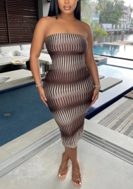 (Real Image)2022 Styles Women Fashion INS Styles Tube Print Midi Dress