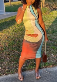 (Real Image)2022 Styles Women Fashion INS Styles Print Sleeveless Maxi Dress