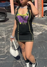(Real Image)2022 Styles Women Fashion INS Styles Print Butterfly Halter Mini Dress