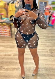 (Real Image)2022 Styles Women Fashion INS Styles Print Long Sleeve Mini Dress