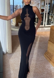 (Real Image)2022 Styles Women Fashion INS Styles Black Mesh Maxi Dress