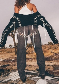 (Only Long Pants)(Real Image)2022 Styles Women Fashion INS Styles Lace Up Jeans Long Pants