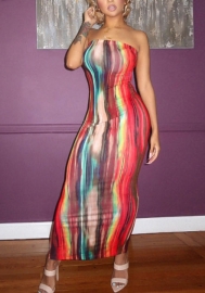 (Real Image)2022 Styles Women Fashion INS Styles Tube Print Maxi Dress