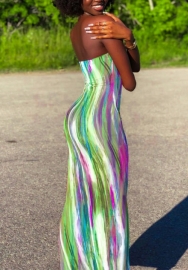 (Real Image)2022 Styles Women Fashion INS Styles Tube Print Maxi Dress