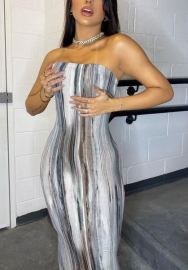 (Real Image)2022 Styles Women Fashion INS Styles Tube Print Maxi Dress