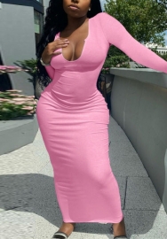 (Real Image)2022 Styles Women Fashion INS Styles Rib Long Sleeve Maxi Dress