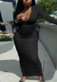 (Real Image)2022 Styles Women Fashion INS Styles Rib Long Sleeve Maxi Dress