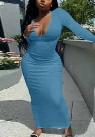 (Real Image)2022 Styles Women Fashion INS Styles Rib Long Sleeve Maxi Dress