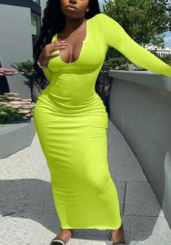 (Real Image)2022 Styles Women Fashion INS Styles Rib Long Sleeve Maxi Dress