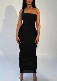 2022 Styles Women Fashion INS Styles Single Shoulder Solid Color Maxi Dress