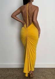 2022 Styles Women Fashion INS Styles Solid Color Blackless Maxi  Dress