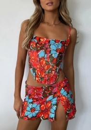 2022 Styles Women Fashion INS StylesPrint Floral Two Piece Dress