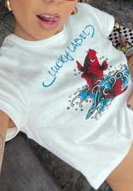 (Real Image)2022 Styles Women Fashion INS Styles Print Fish Short Sleeve Tee