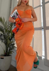 (Real Image)2022 Styles Women Fashion INS Styles Orange Maxi Dress