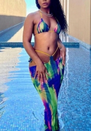 (Real Image)2022 Styles Women Fashion INS Styles Blue Tie Print Maxi Dress