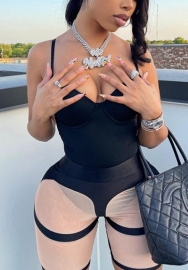 (Real Image)2022 Styles Women Fashion INS Styles Mesh Black Contrast Color Romper