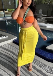 2022 Styles Women Sexy INS Styles Contrast Color Single Shoulder Maxi Dress