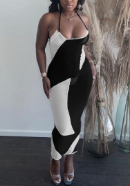 2022 Styles Women Fashion INS Styles Strap Contrast Color Maxi Dress