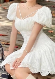(Real Image)2022 Styles Women Fashion INS Styles White Lace Hem Mini Dress