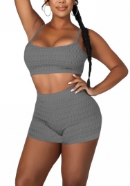 2022 Styles Women Fashion INS Styles Solid Color Rib Short Two Piece Suit