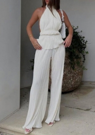 (Real Image)2022 Styles Women Fashion INS Styles Solid Color Ruffle Backless Two Piece Suit