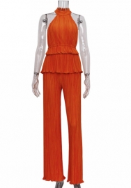 (Real Image)2022 Styles Women Fashion INS Styles Solid Color Ruffle Backless Two Piece Suit