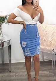 (Only Bottom)(Real Image)2022 Styles Women Fashion INS Styles Jeans Ripped Skirts