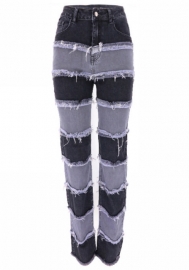 (Real Image)2022 Styles Women Fashion INS Styles Contrast Color Jeans Ripped Long Pants