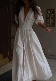 (Real Image)2022 Styles Women Fashion INS Styles Front Button White Hem Maxi Dress
