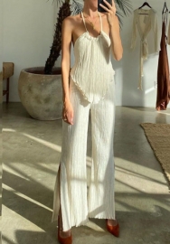 (Real Image)2022 Styles Women Fashion INS Styles Rib Solid Color Two Piece Suit