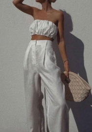 (Real Image)2022 Styles Women Fashion INS Styles White Tube Tops+Long Pants Two Piece Suit