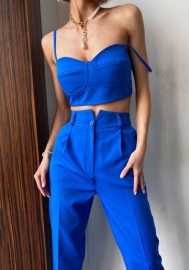 (Real Image)2022 Styles Women Fashion INS Styles Rib Solid Color Two Piece Suit