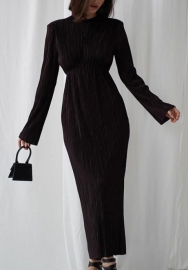 2022 Styles Women Fashion INS Styles Rib Solid Color Long Sleeve Maxi Dress