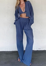 (Real Image)2022 Styles Women Fashion INS Styles Blue Solid Color Three Piece Suit