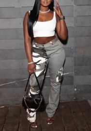 (Only Long Pants)(Real Image)2022 Styles Women Fashion INS Styles Contrast Color Camouflage Long Pants